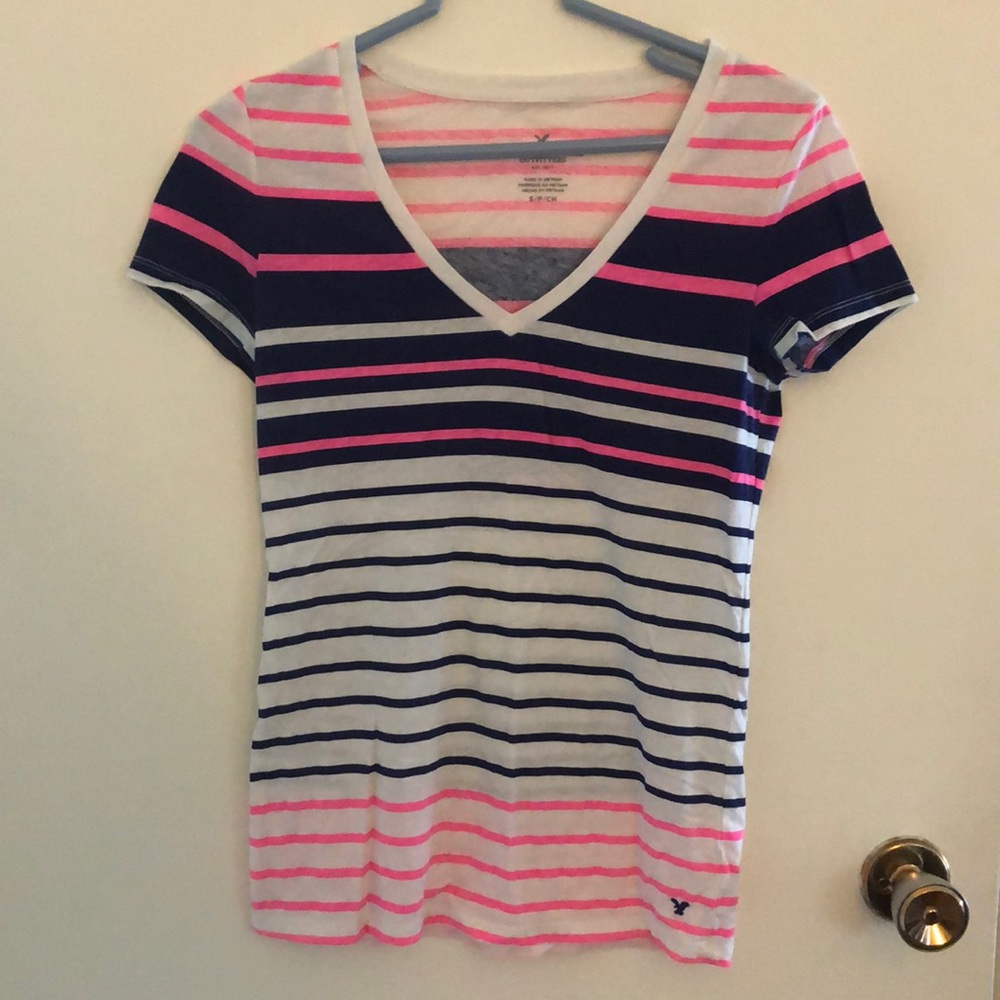 Pink, blue and white tee